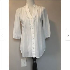Odille Sheer Cotton V Neck Pintucked Shirt SZ 0